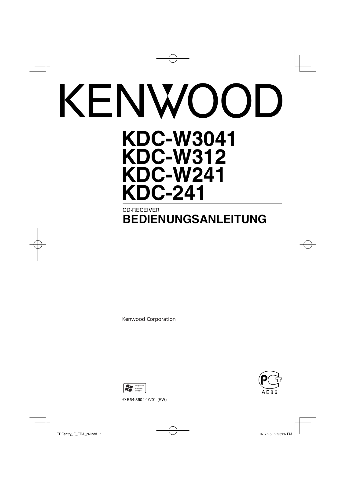 Kenwood KDC-W3041, KDC-W312, KDC-W241, KDC-241 Operation Manual