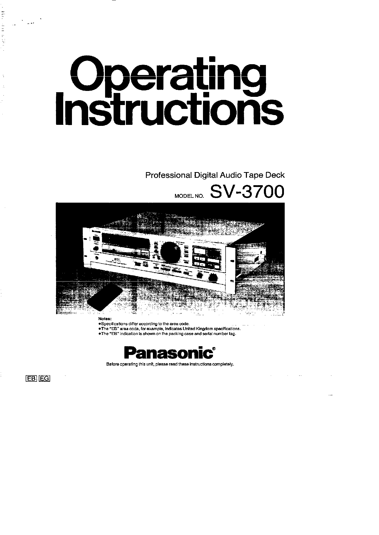 Panasonic SV-3700 User Manual