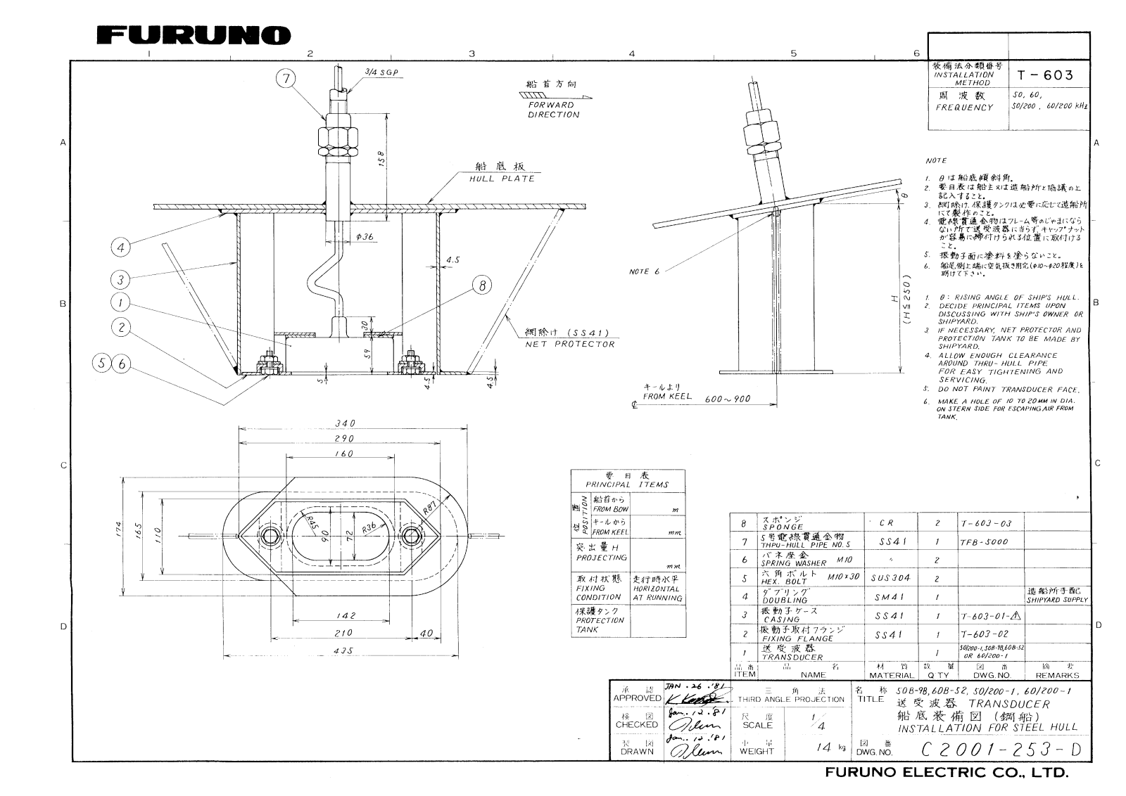 Furuno CA50-200-1T, CA50B-9B Dimensional Drawings