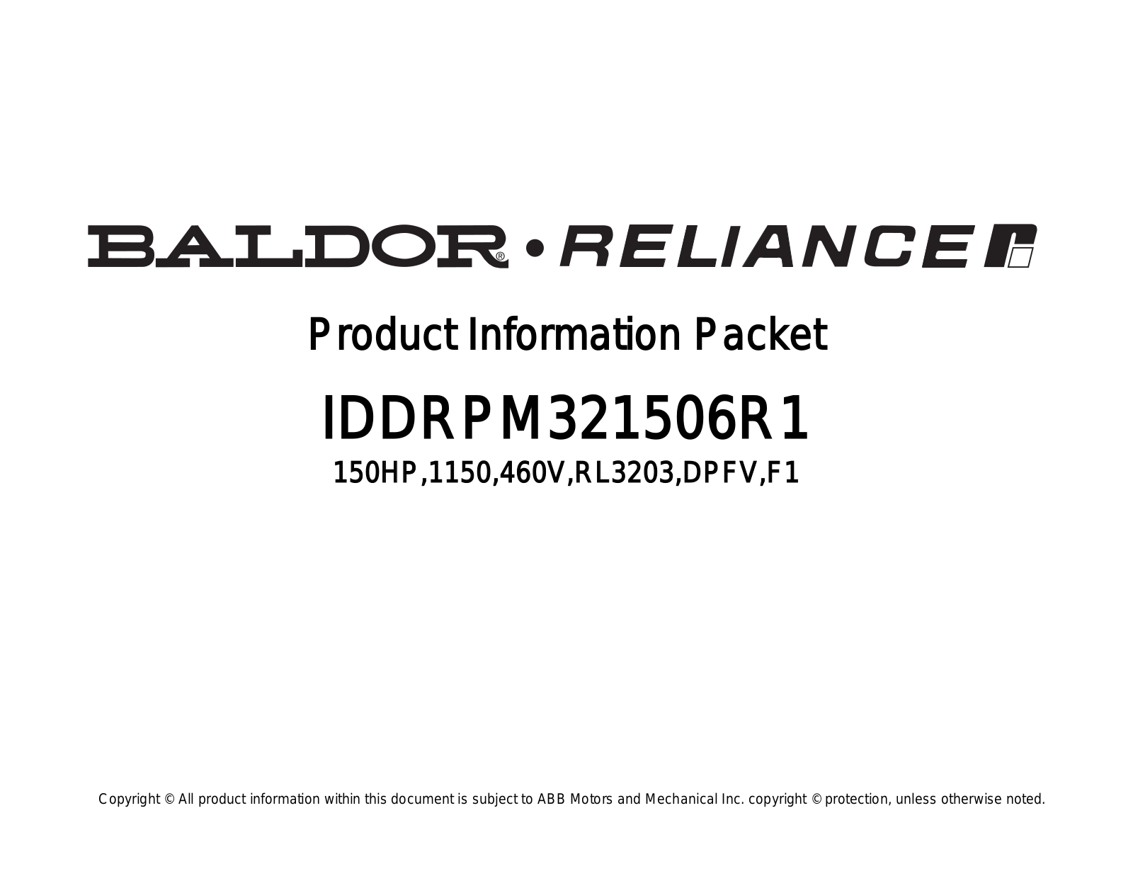 Baldor IDDRPM321506R1 Product Information Sheet