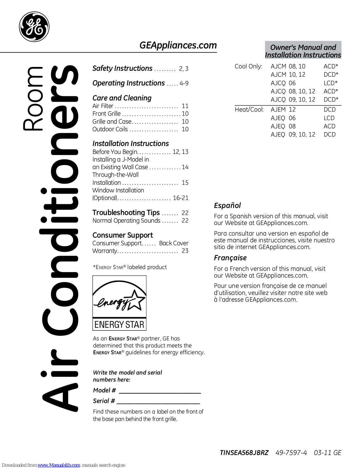 GE AJCQ06LCD, AJEM12DCD, AJCM10DCD, AJCM12DCD, AJEQ09DCD User Manual - ManualMachine.com
