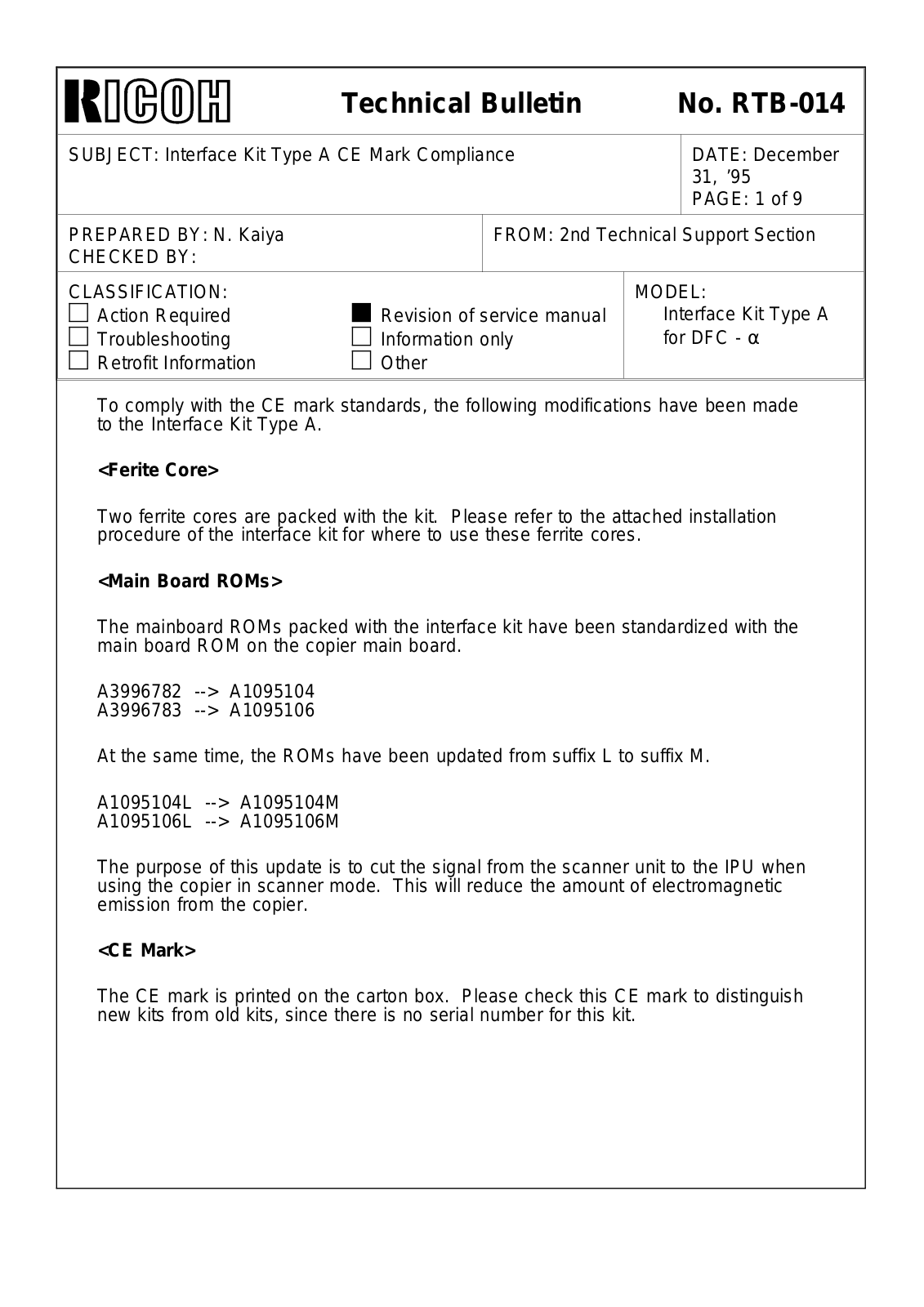 Ricoh cif-a Technical Bulletin