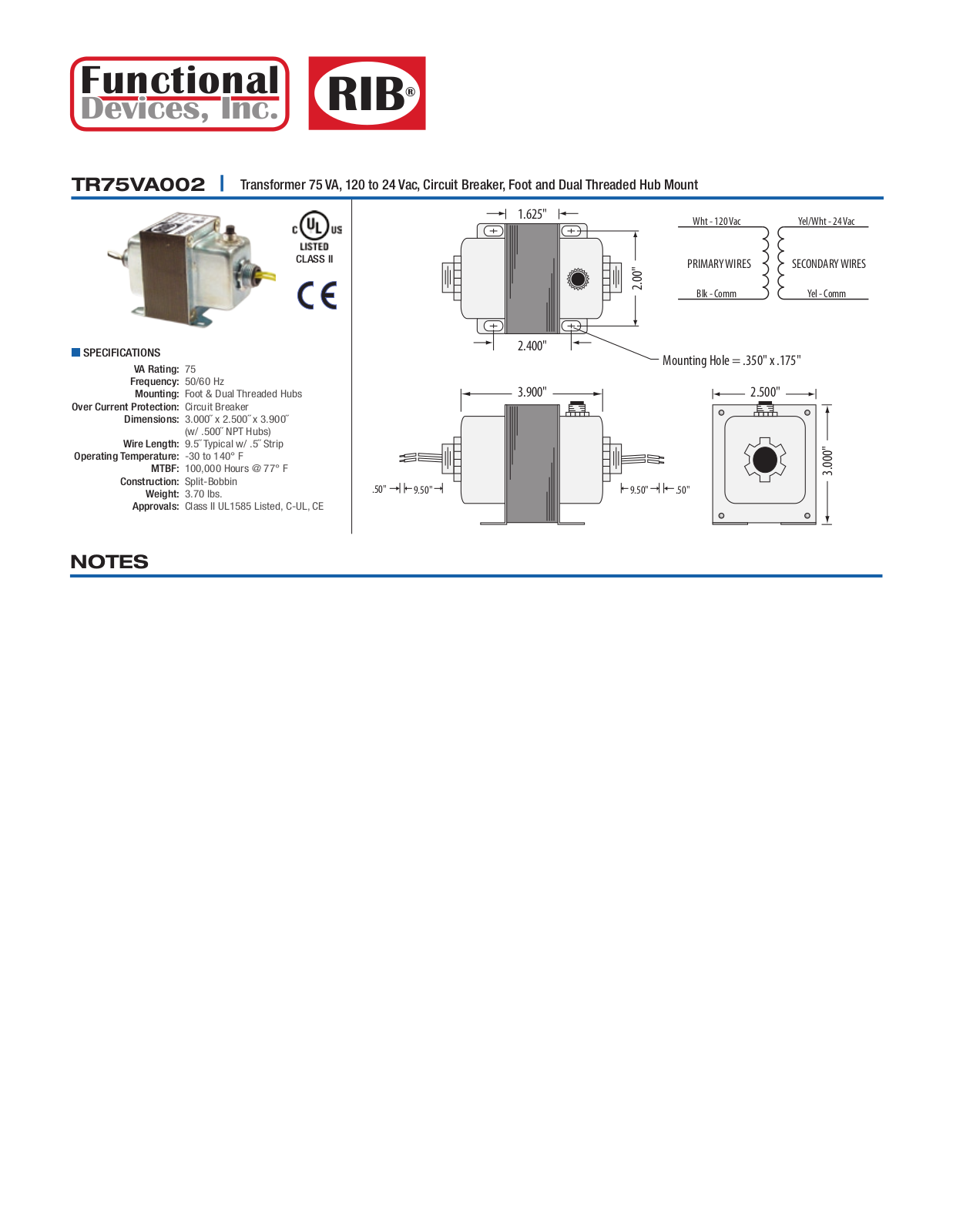 Schneider Electric TR75VA002 Data Sheet