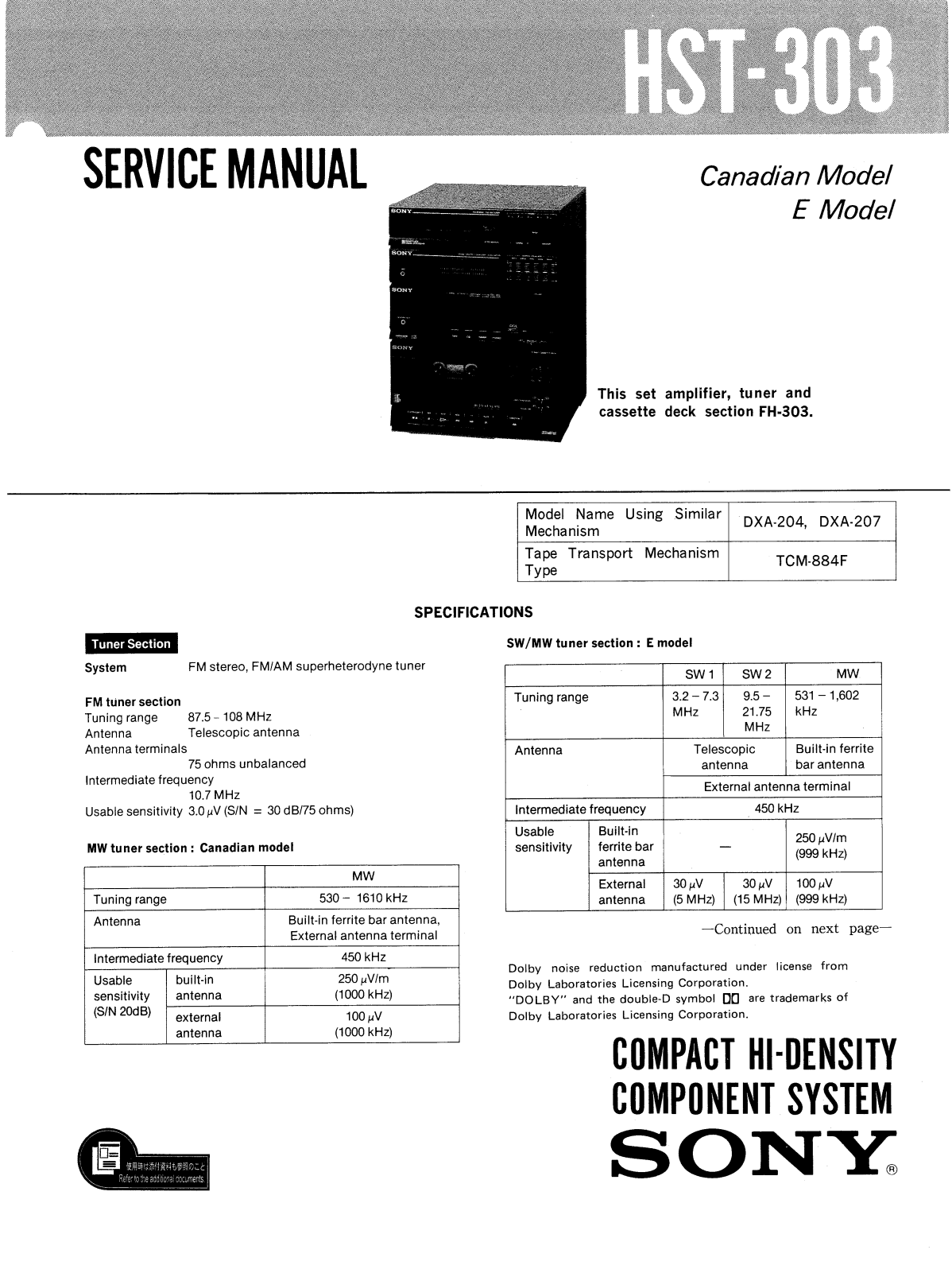 Sony HST-303 Service manual