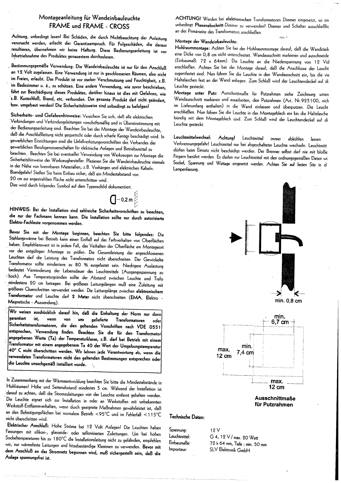 SLV Frame, Frame Cross Instruction Manual