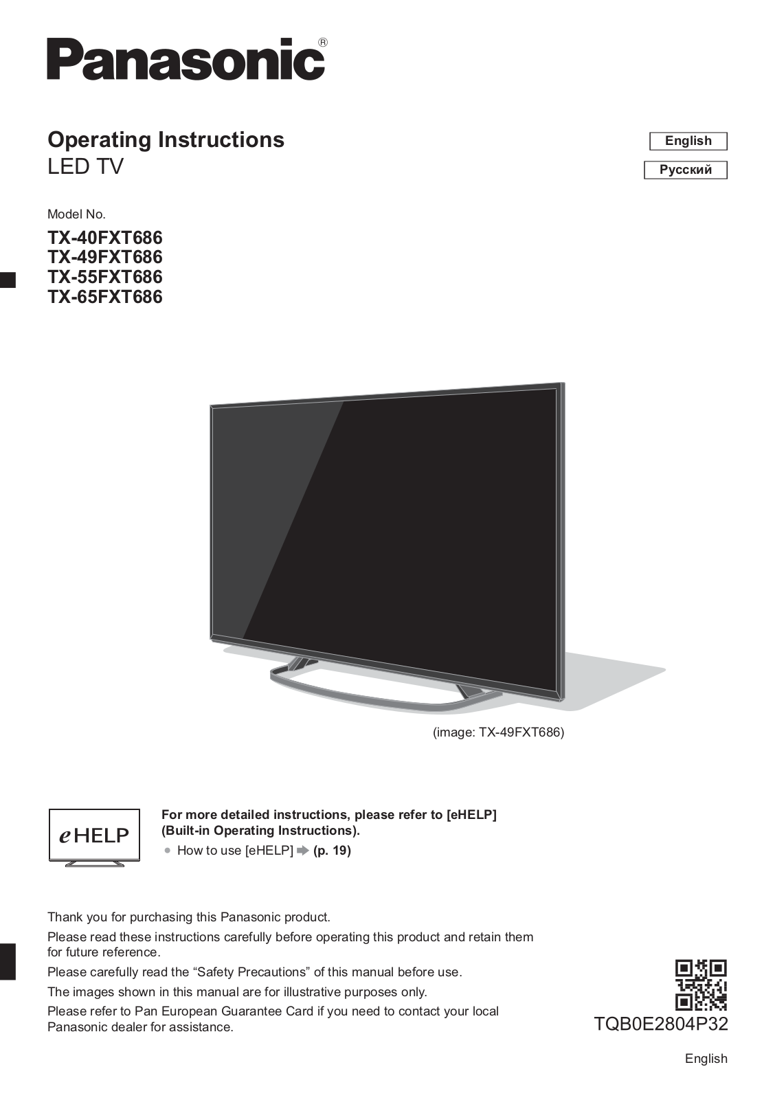 Panasonic TX-40FXT686, TX-49FXT686, TX-65FXT686, TX-55FXT686, TX-32FSX609 Operating Instructions Manual