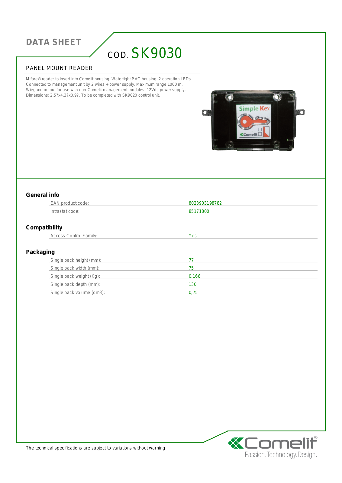 Comelit SK9030 Specsheet