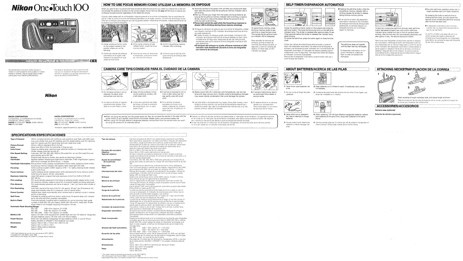 Nikon One Touch 100 Operating Instructions