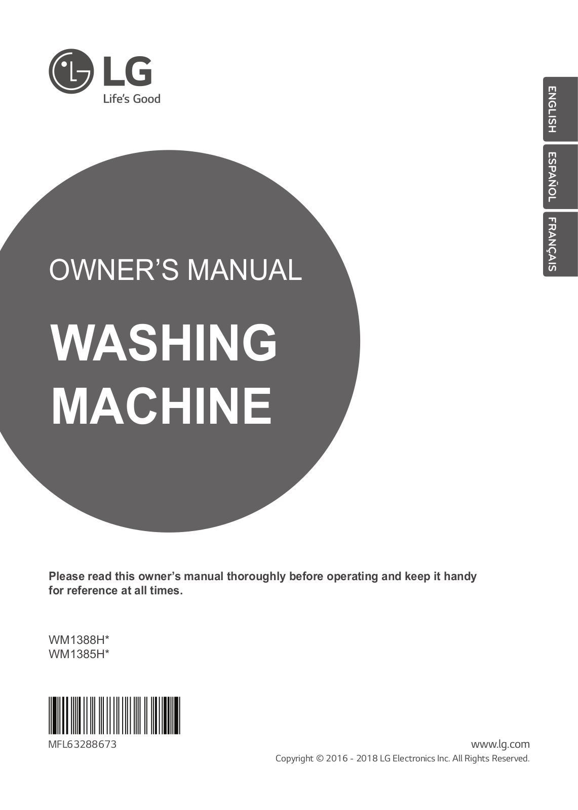 LG WM1385HW Owner’s Manual