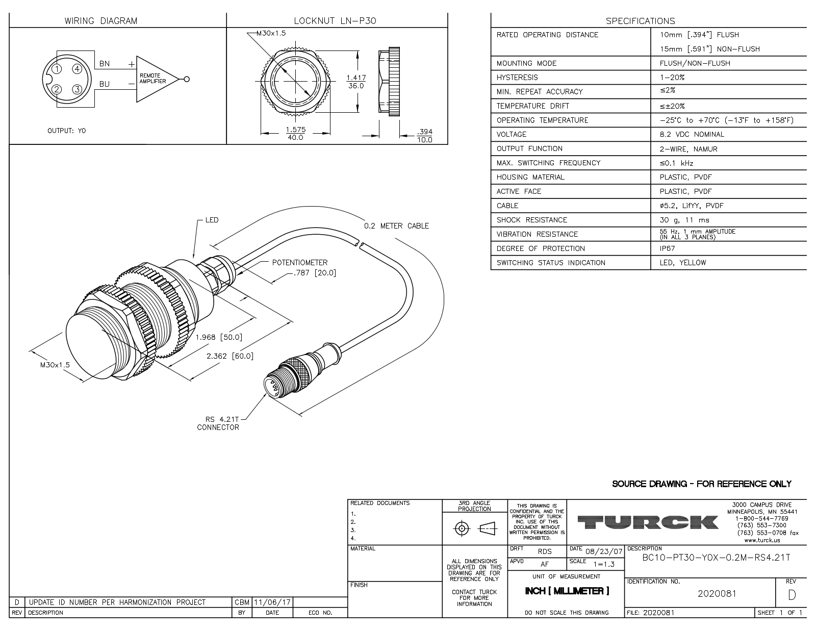 Turck BC10-PT30-Y0X-0.2-RS4.21T Data Sheet