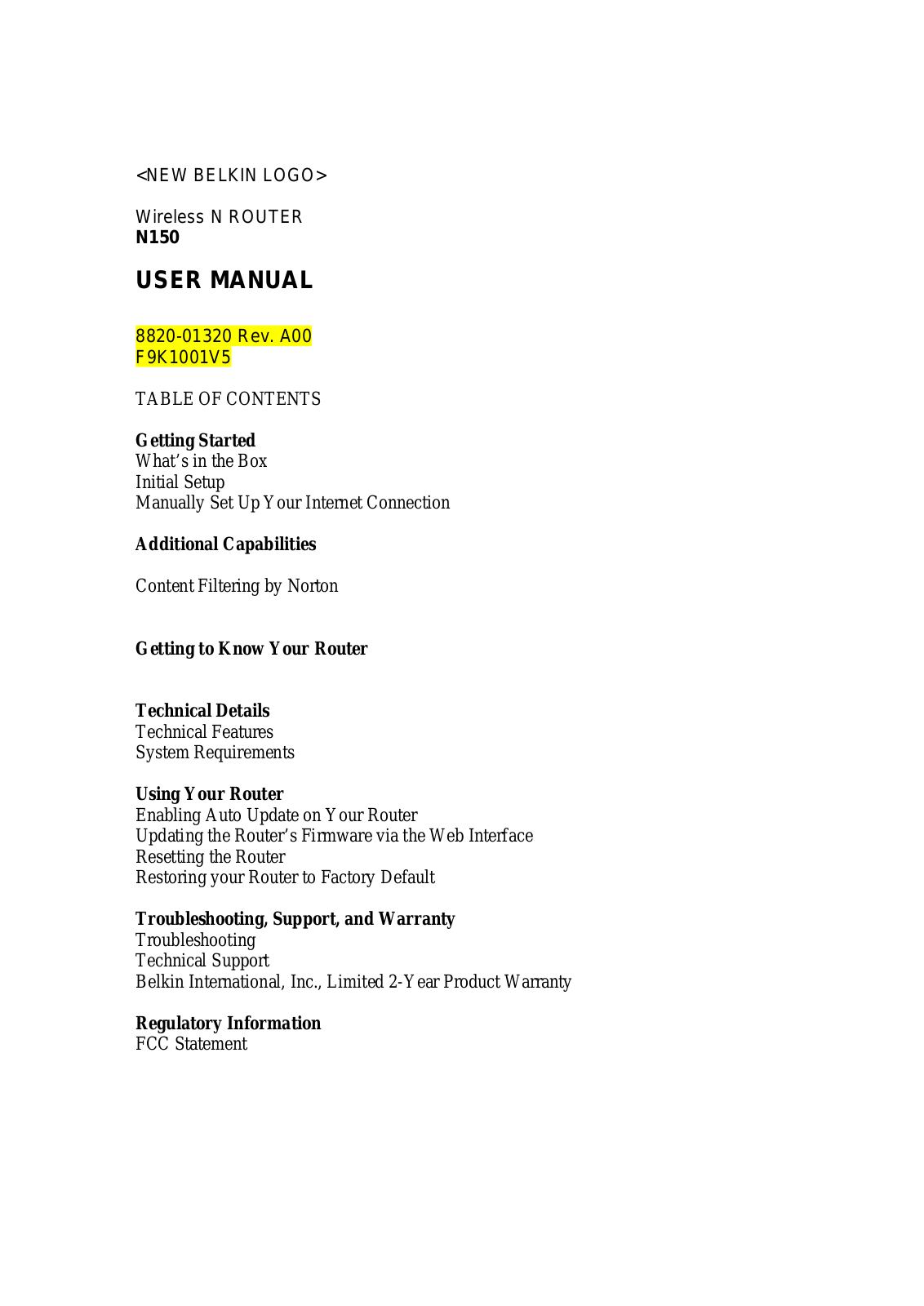 Belkin F9K1001V5 User Manual