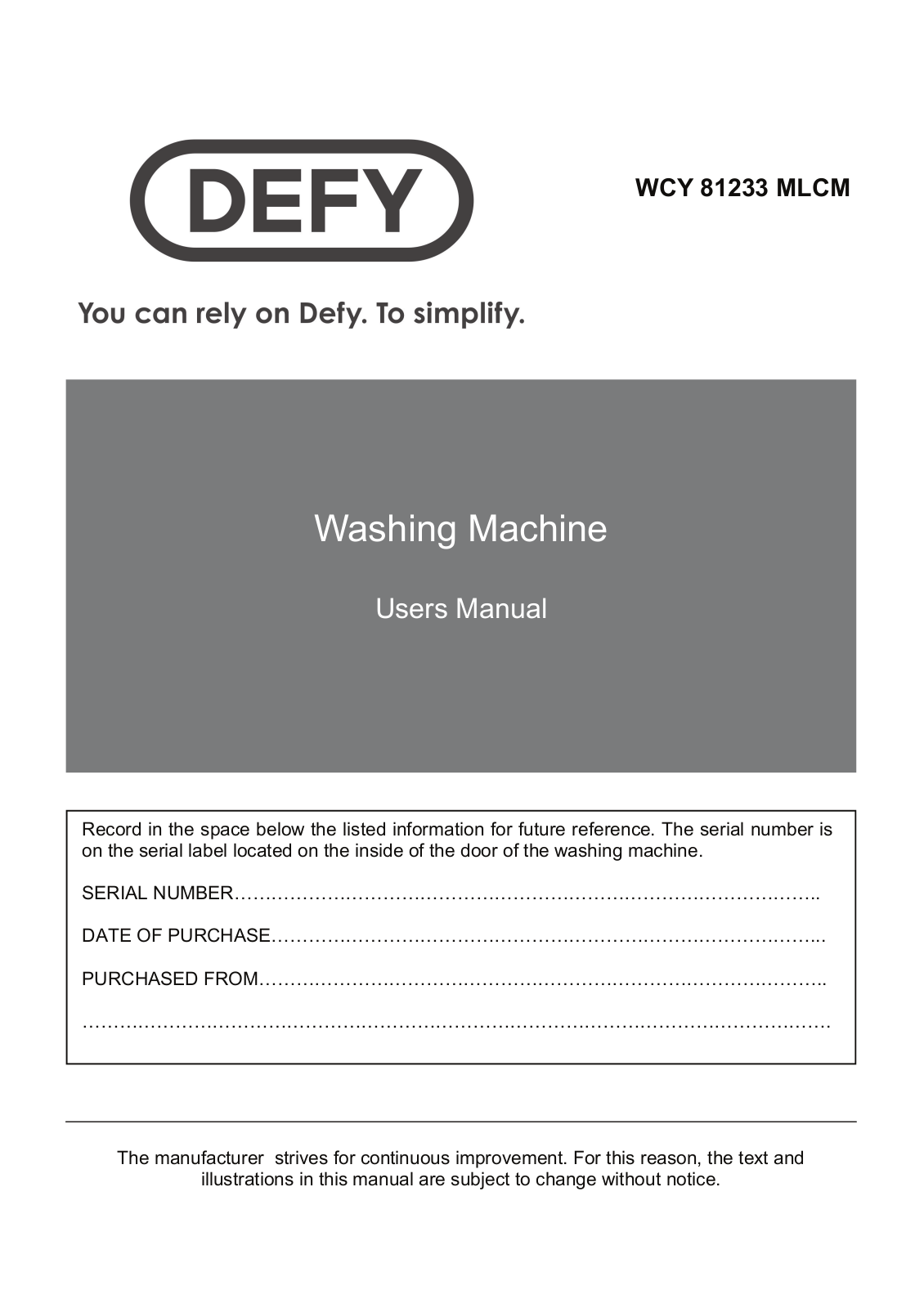 Defy WCY 81233 MLCM User Manual