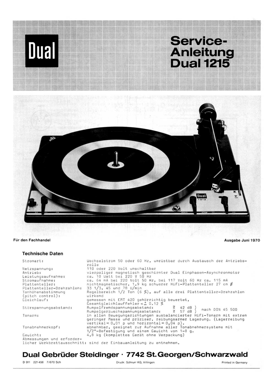 Dual 1215 Service manual