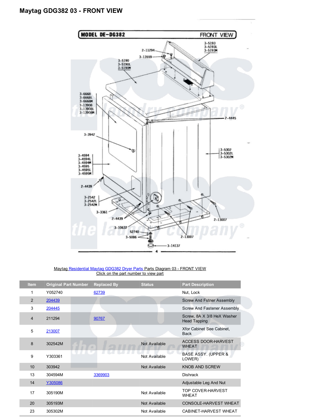 Maytag GDG382 Parts Diagram