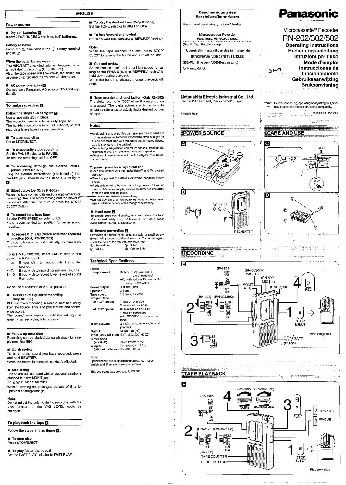 Panasonic RN-202 User Manual