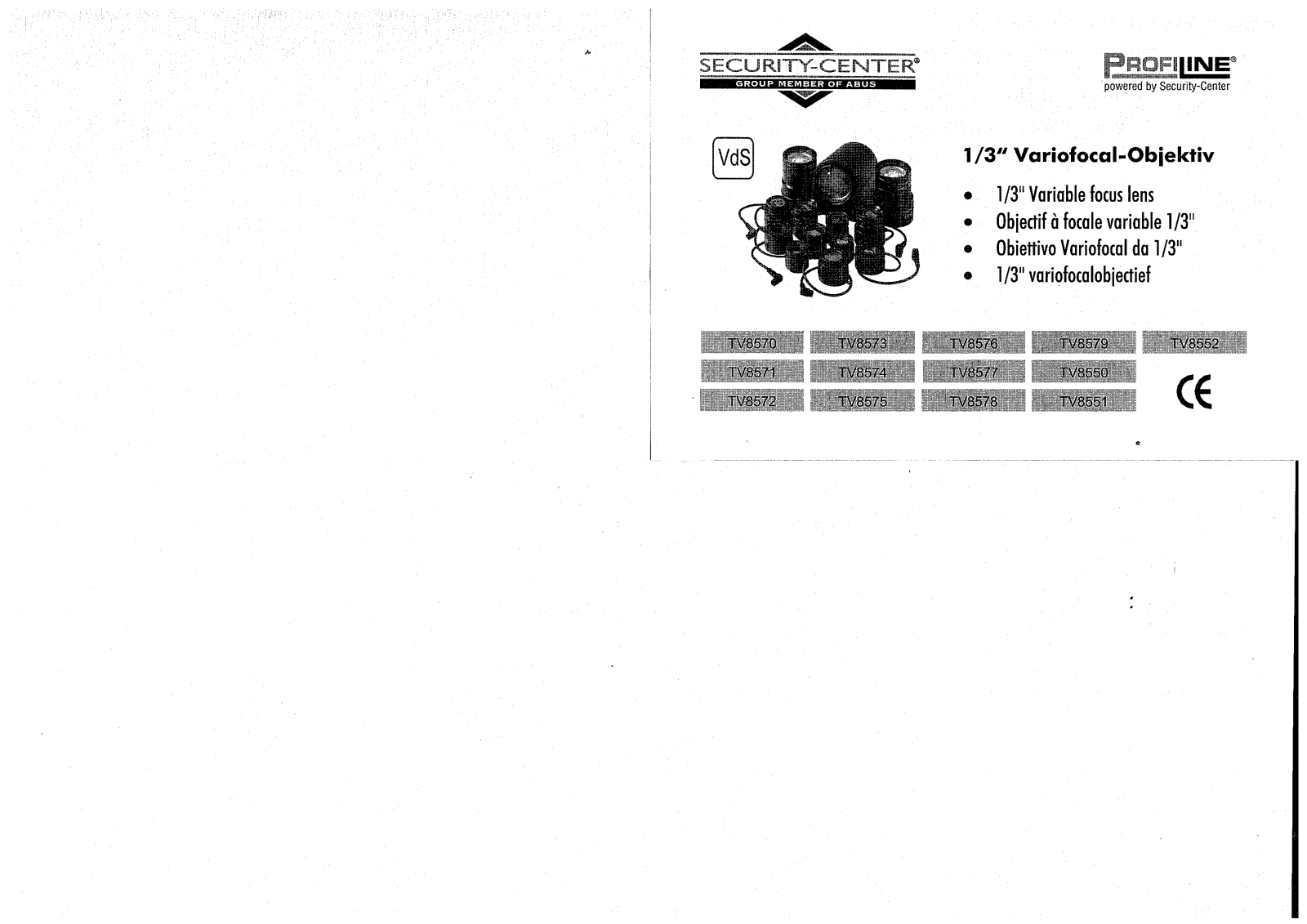 Security-center TV8570, TV8573, TV8576, TV8579, TV8552 User guide