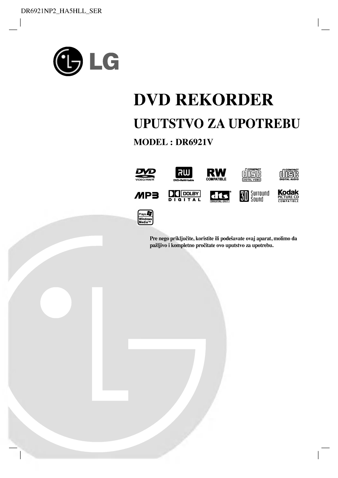 LG DR6921NP2 Owner's Manual