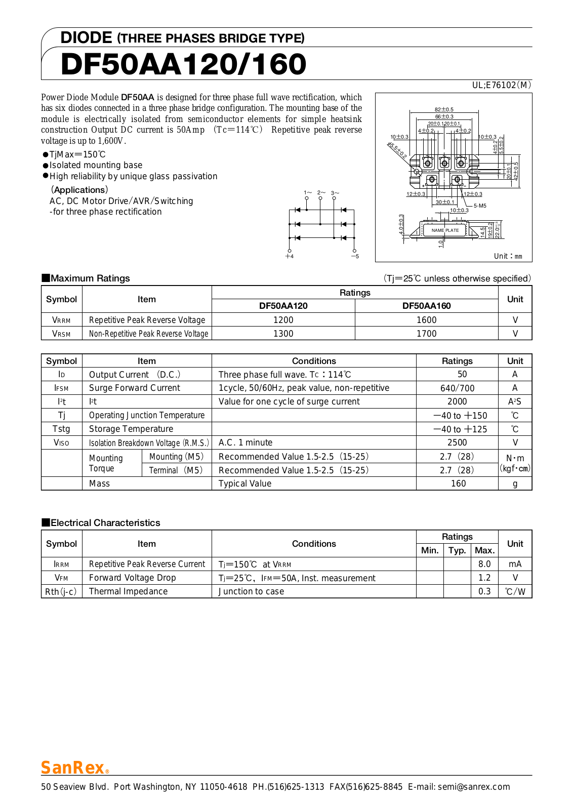 Sanrex-Sansha Electric Manufacturing DF50AA120, DF50AA160 Data Sheet