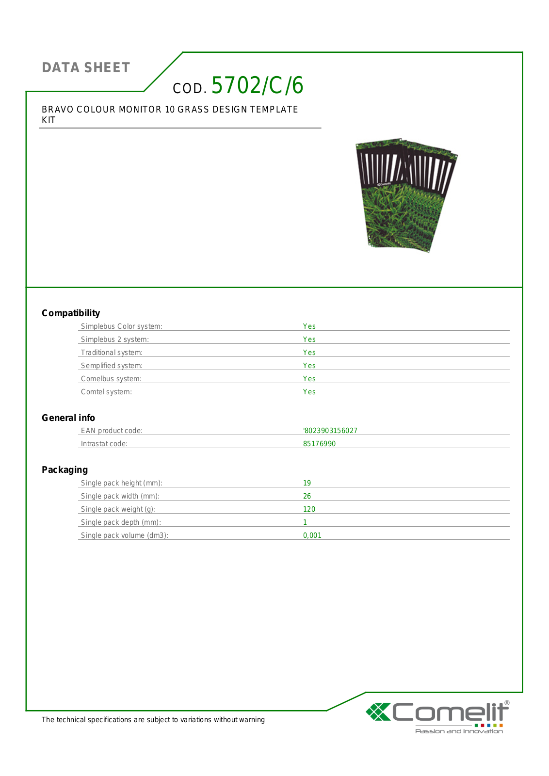 Comelit 5702-C-5 Specsheet