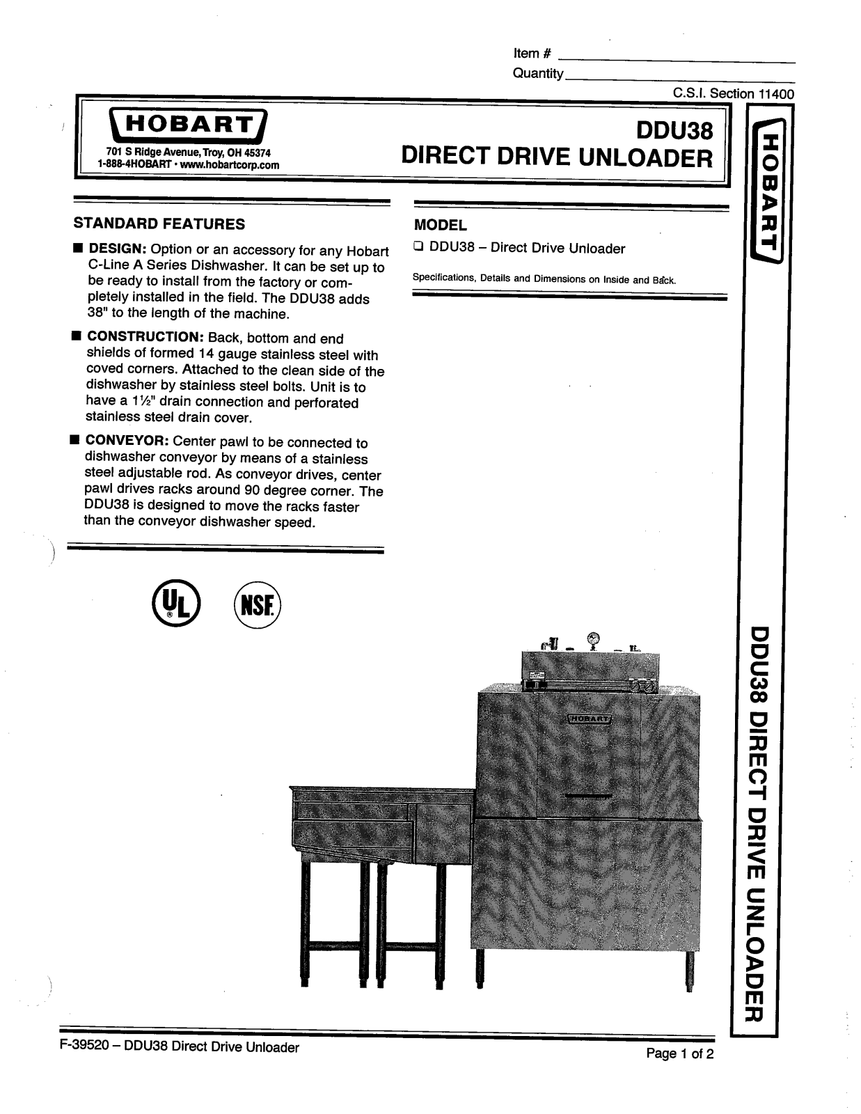 Hobart DDU38 User Manual