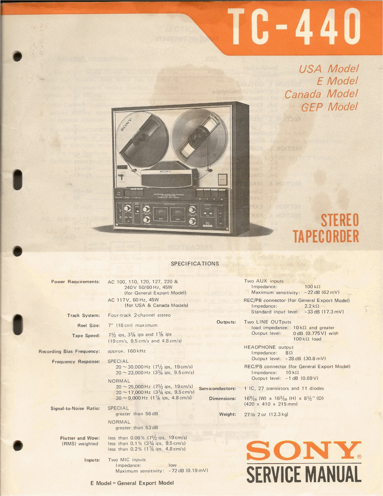 Sony TC-440 Service manual