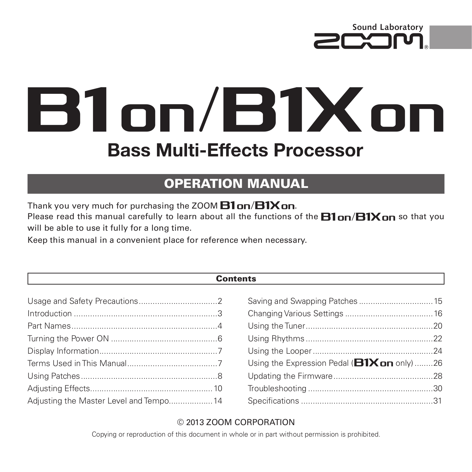 Zoom B1on, B1Xon User Manual