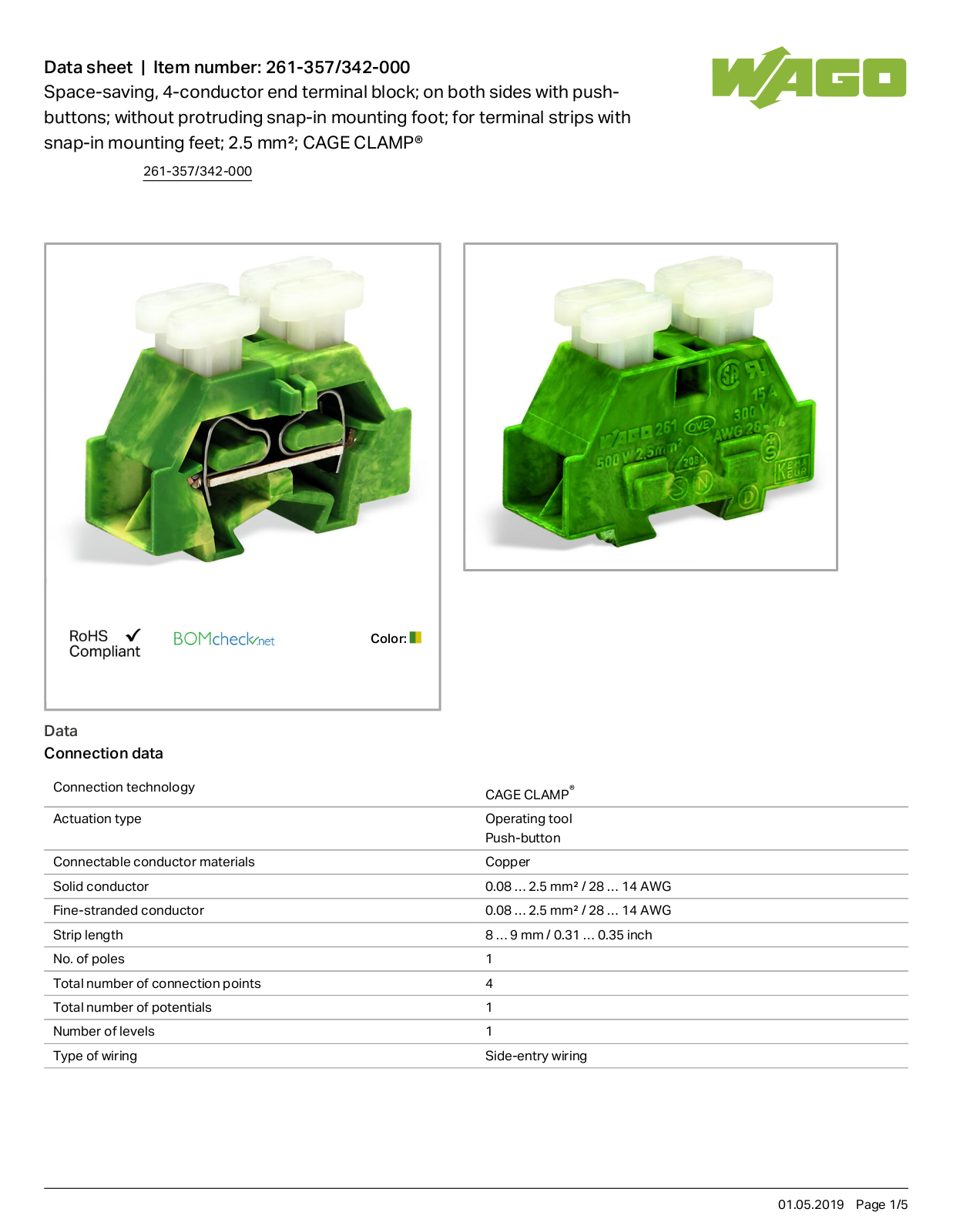 Wago 261-357/342-000 Data Sheet