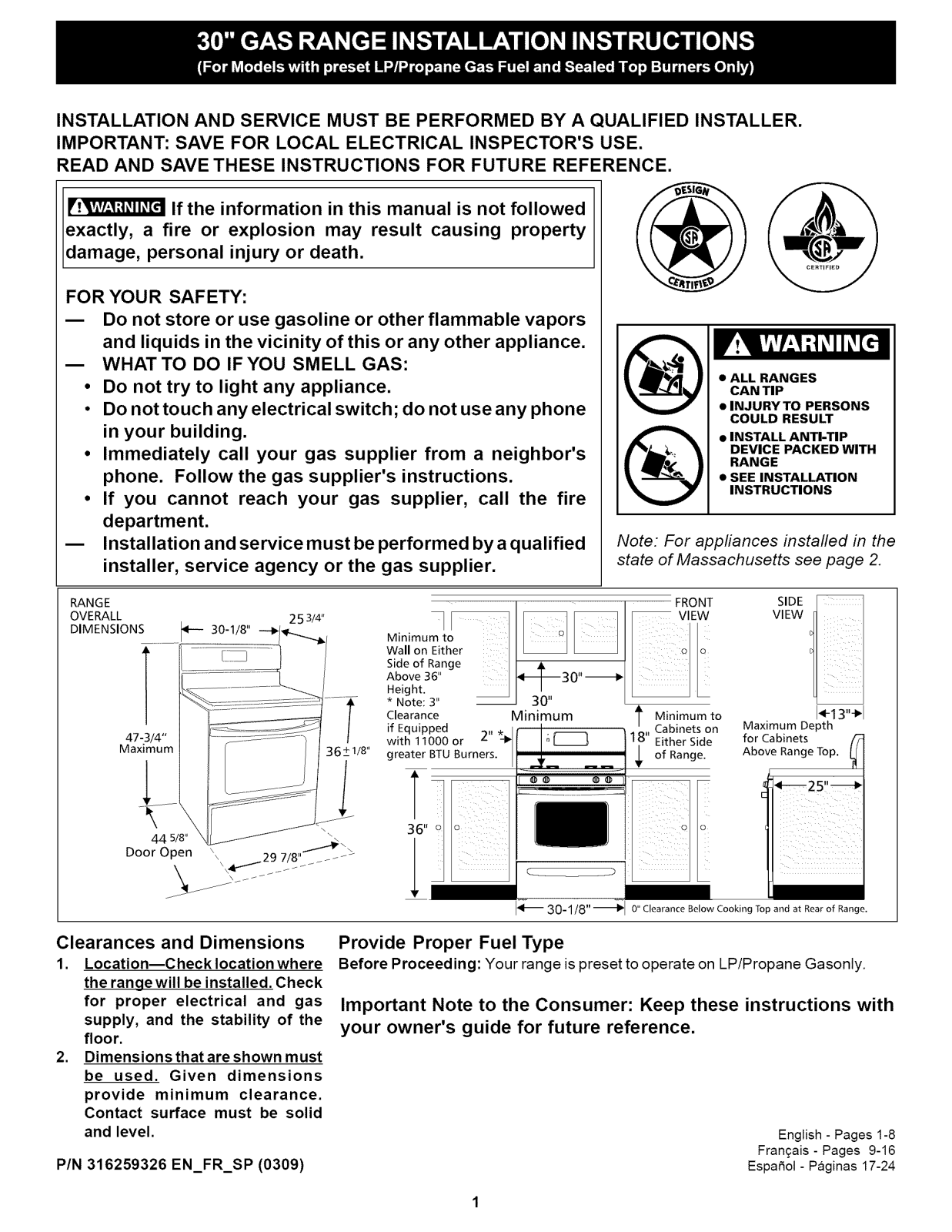 Frigidaire CRP3160GBBA, CRP3160GQQA, CRP3160GWWA, FLF337EUE, FLF337EWE Installation Guide - ManualMachine.com