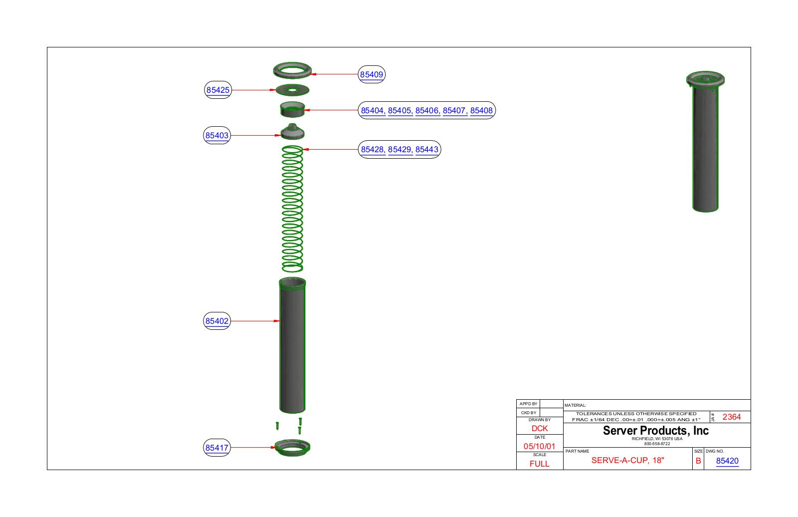 Server 85420 PARTS LIST