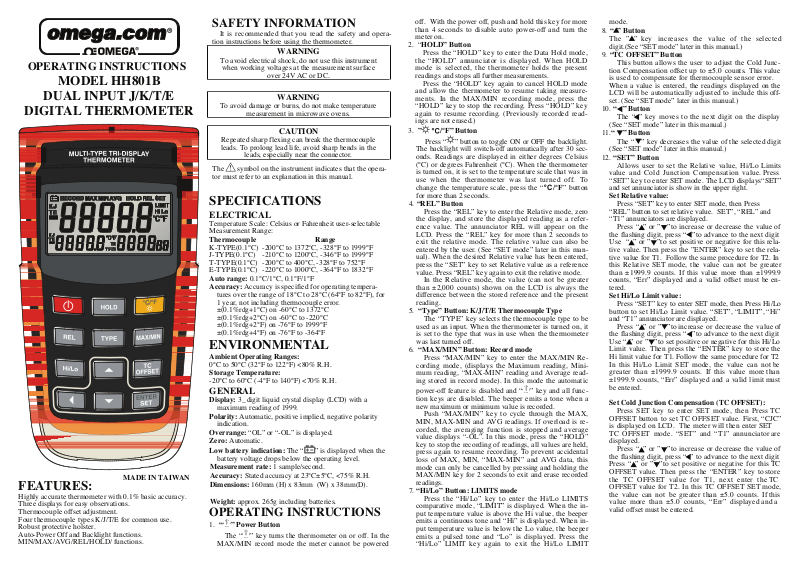 Omega HH801B User Manual