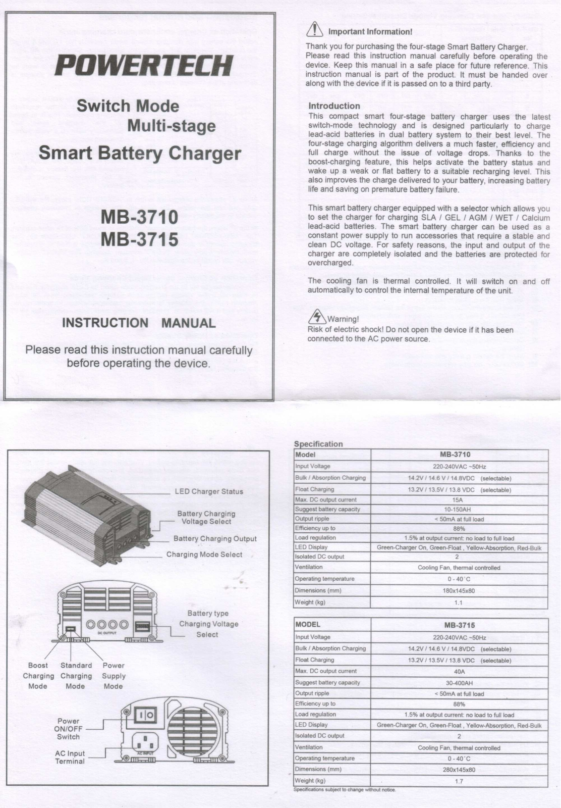 Powertech MB-3715, MB-3710 User Manual