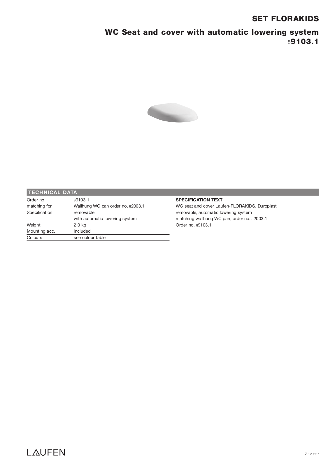 Laufen 8.9103.1 Datasheet