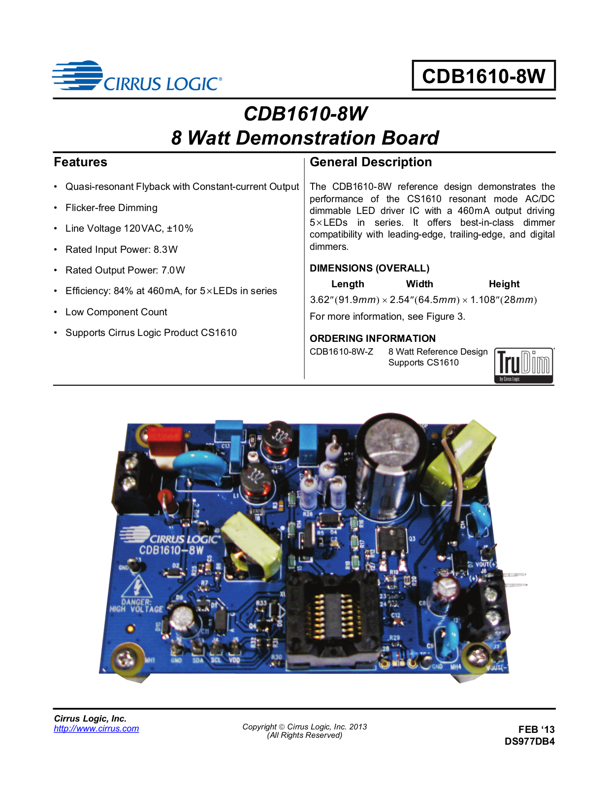 Cirrus Logic CDB1610-8W User Manual