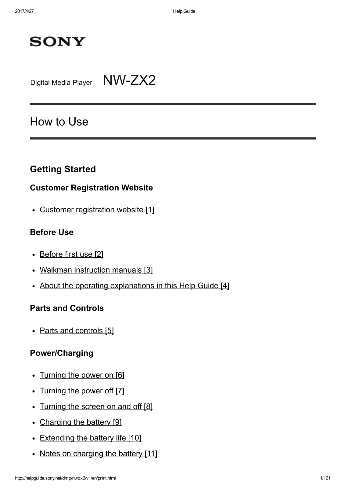 Sony NW-ZX2 Help Guide