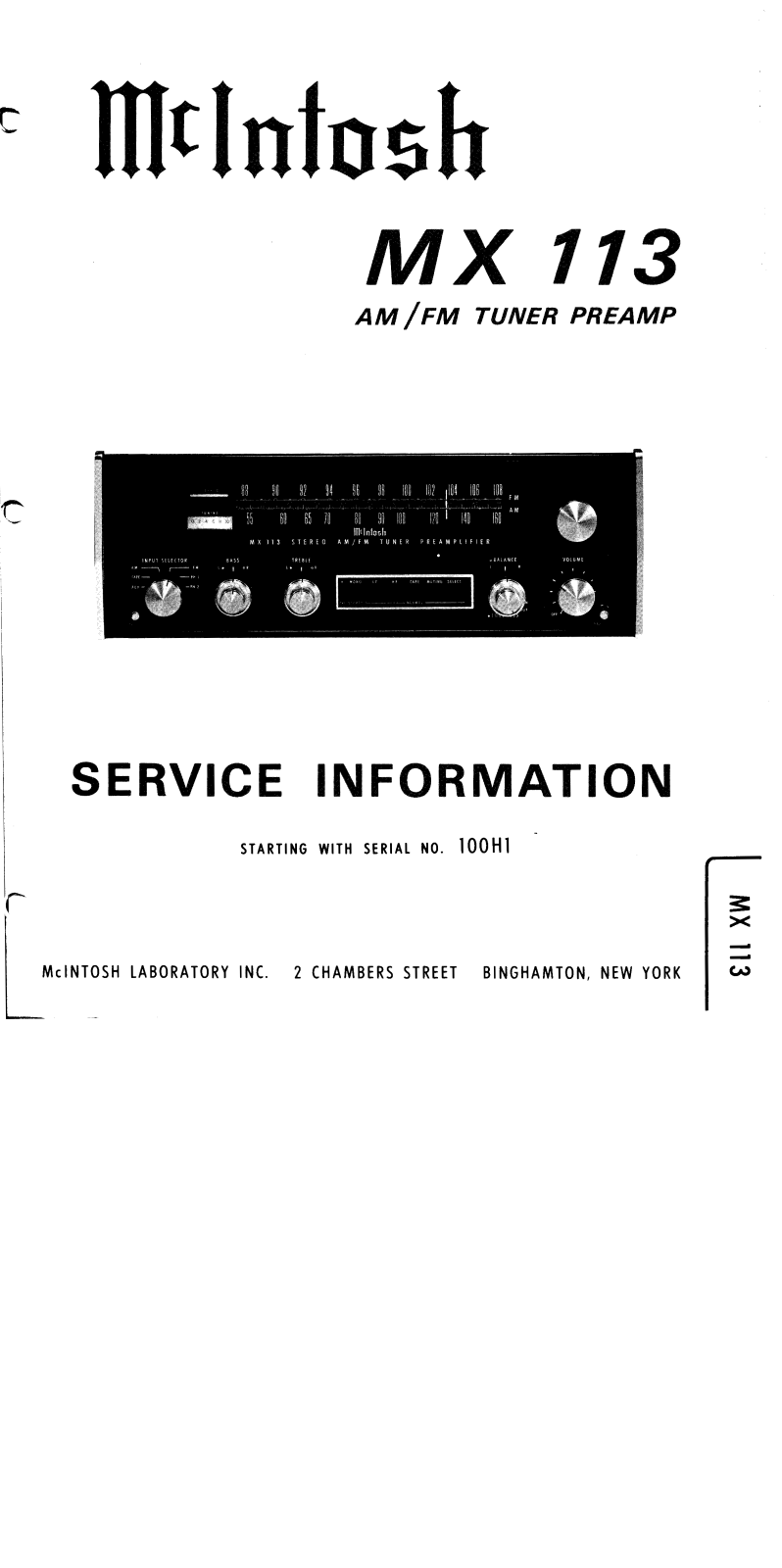 McIntosh MX-113 Service manual