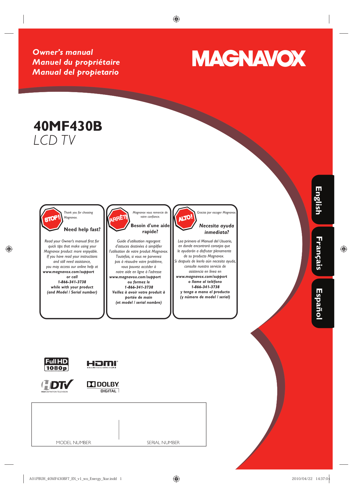 Magnavox 40MF430B User Manual