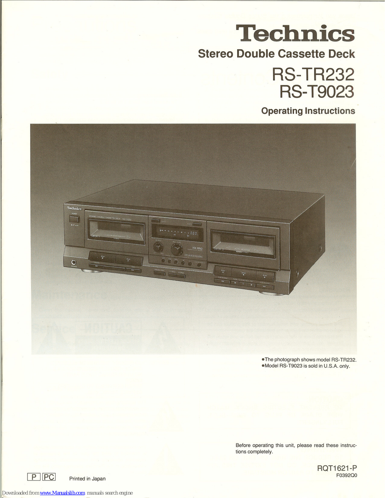 Technics RS-T9032 Operating Instructions Manual