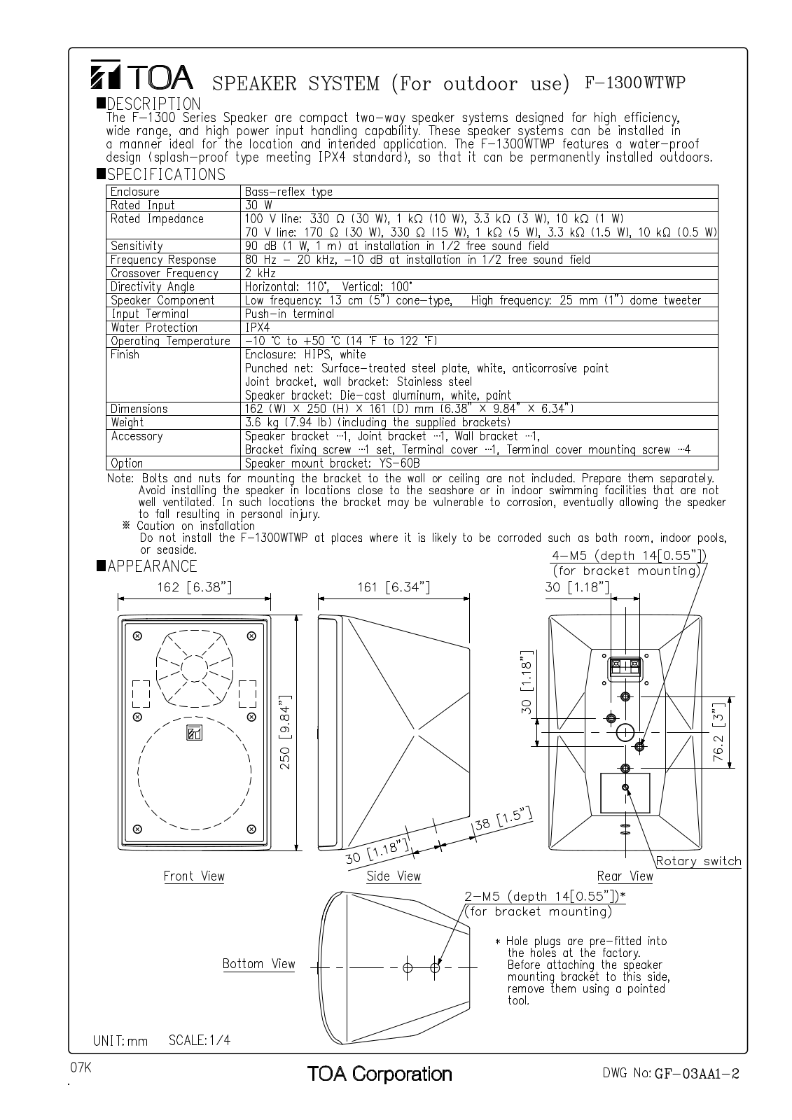 TOA F-1300WTWP User Manual