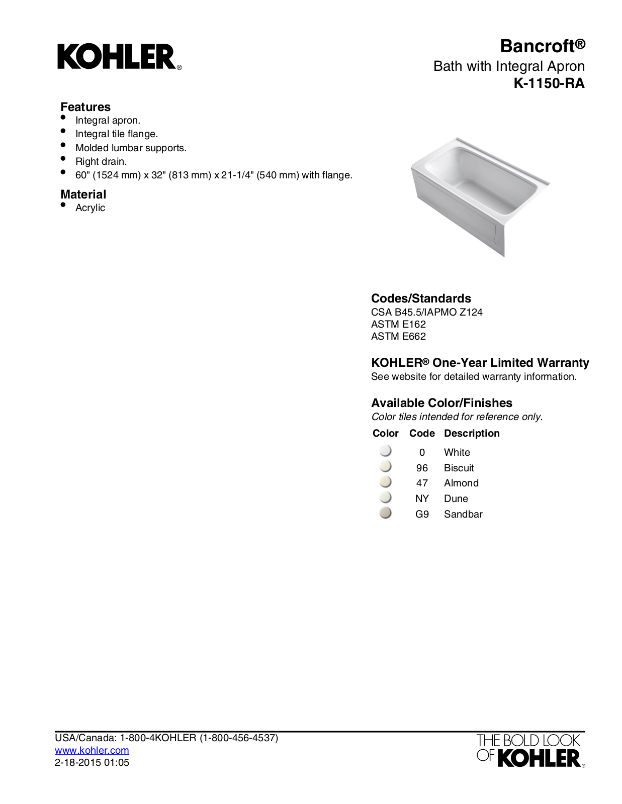 Kohler KOH18996 Specifications - ManualMachine.com
