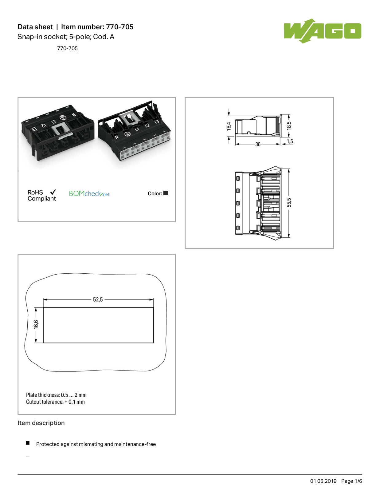 Wago 770-705 Data Sheet