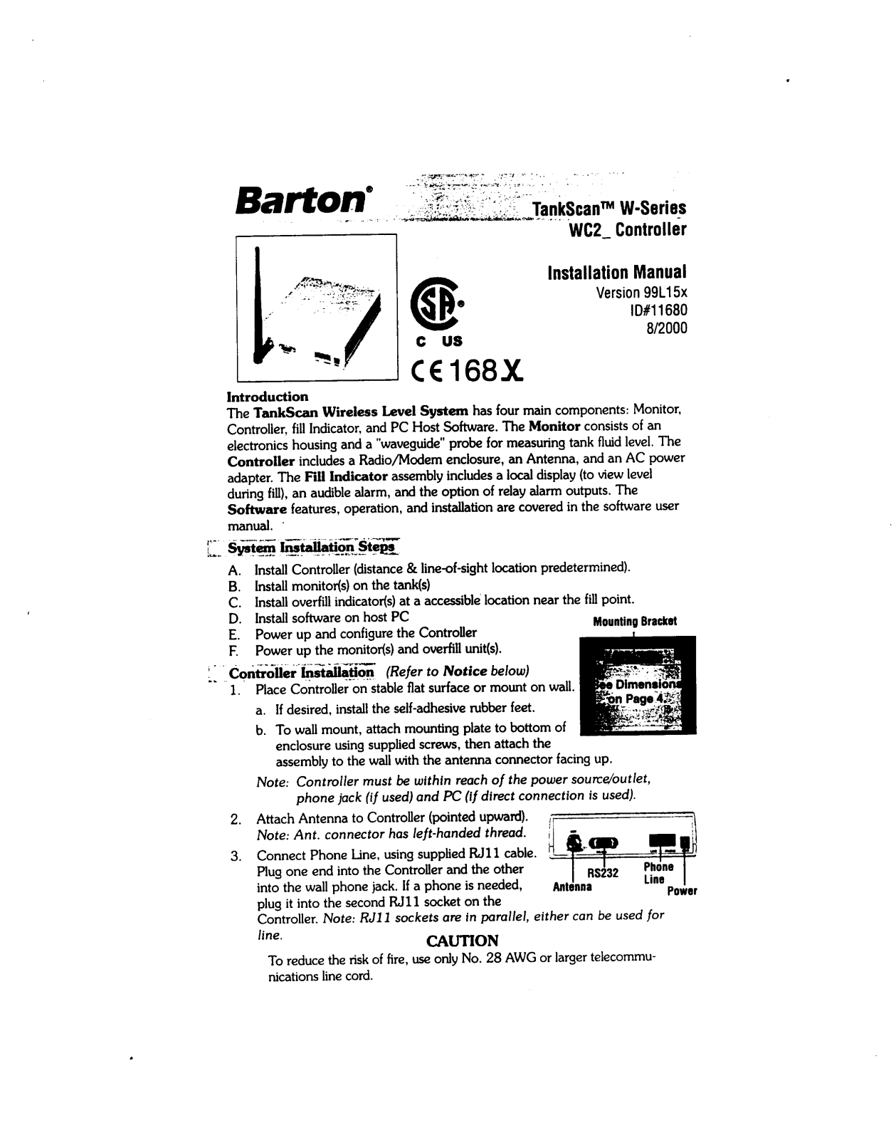 Barton Instrument Systems WC20 Owners Manual