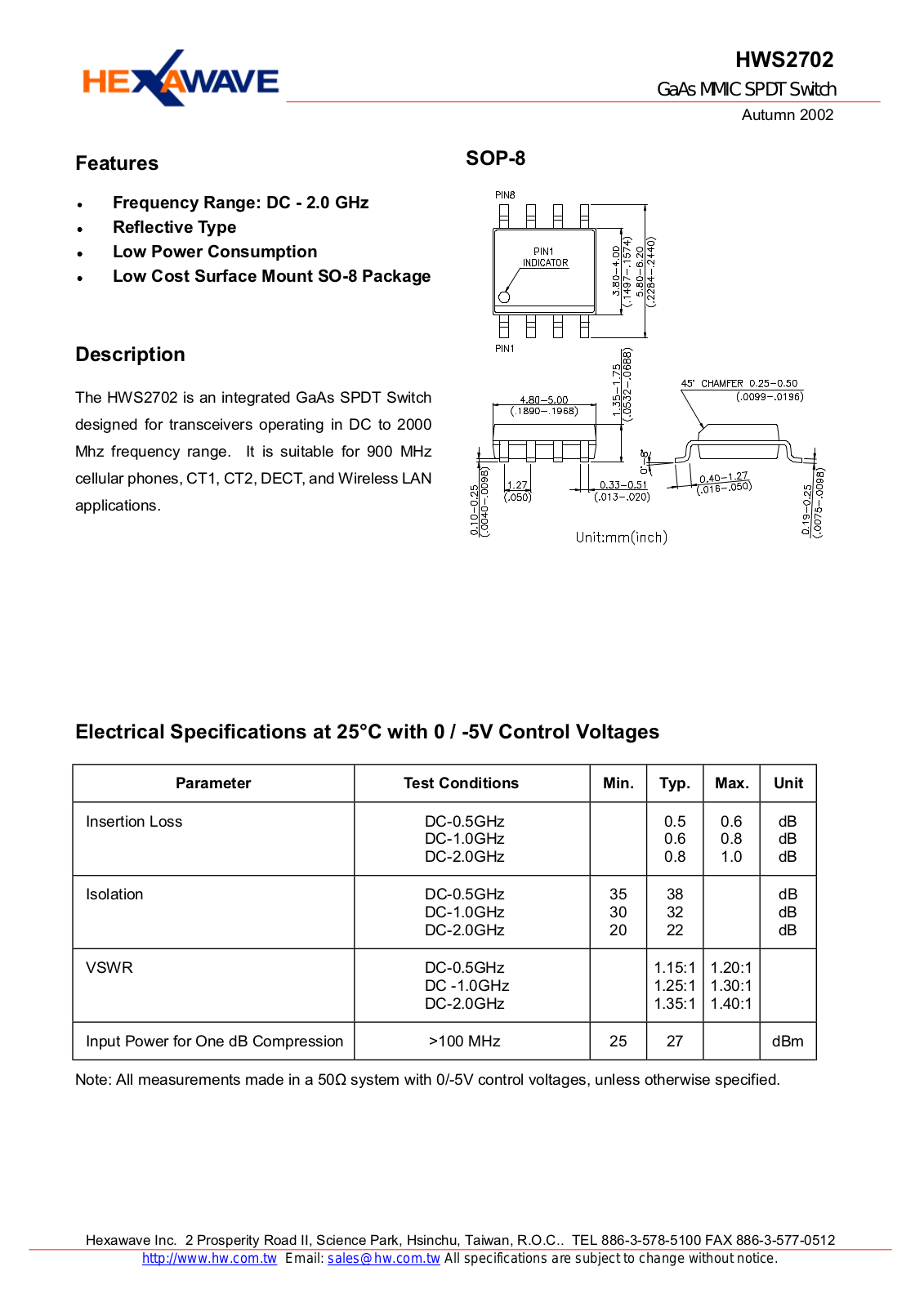 Datasheet HWS2702 Datasheet (HWTW) - ManualMachine.com