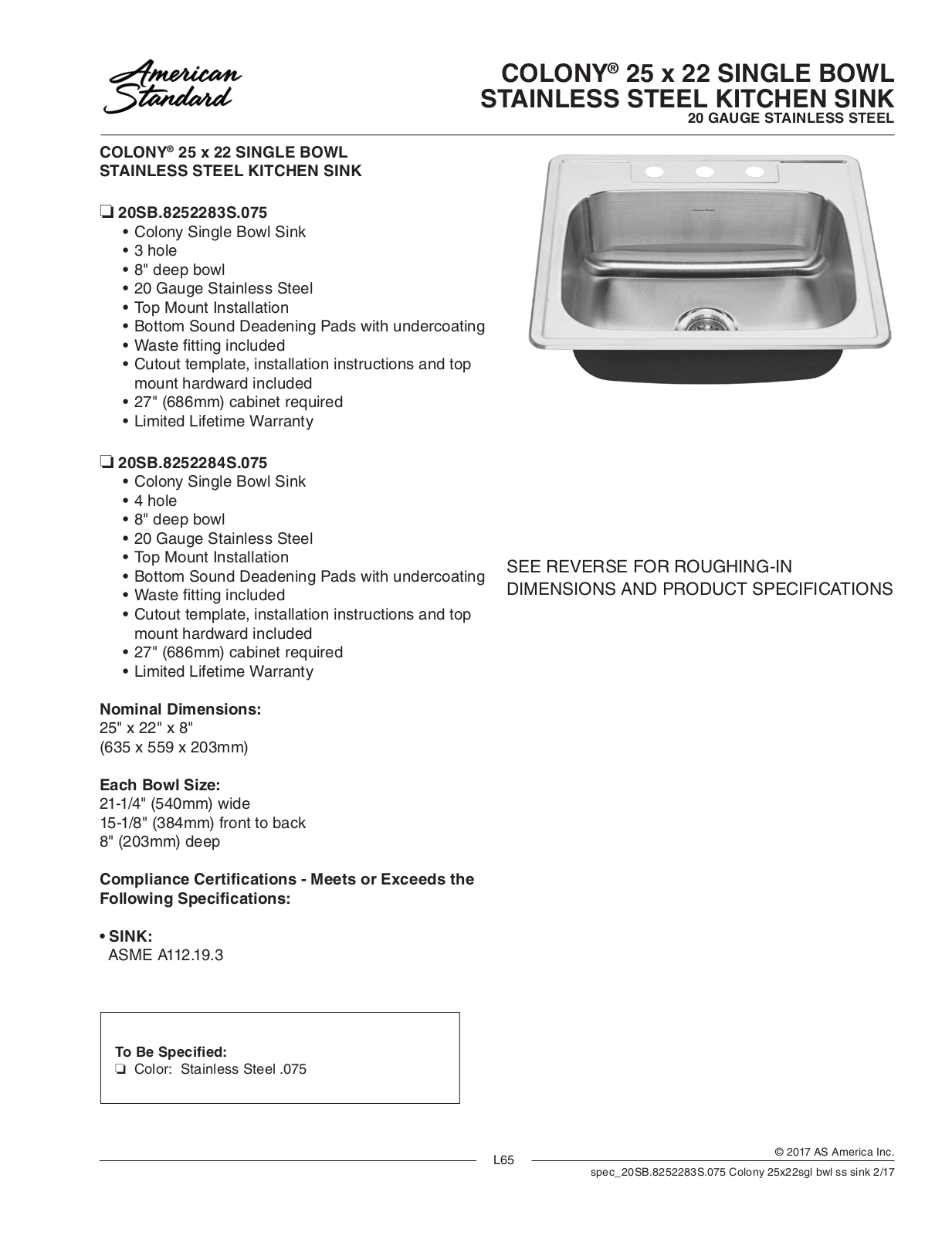 American Standard 20SB.8252283S.075, 20SB.8252284S.075 User Manual