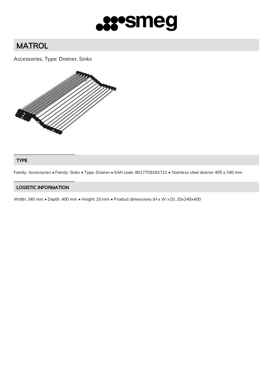 Smeg MATROL Technical sheet