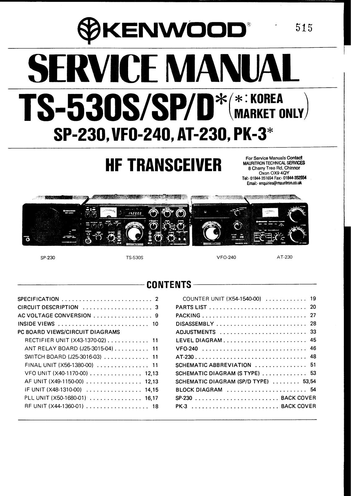 Kenwood AT-230, SP-230, TS-530-D, TS-530-S, TS-530-SP Service manual