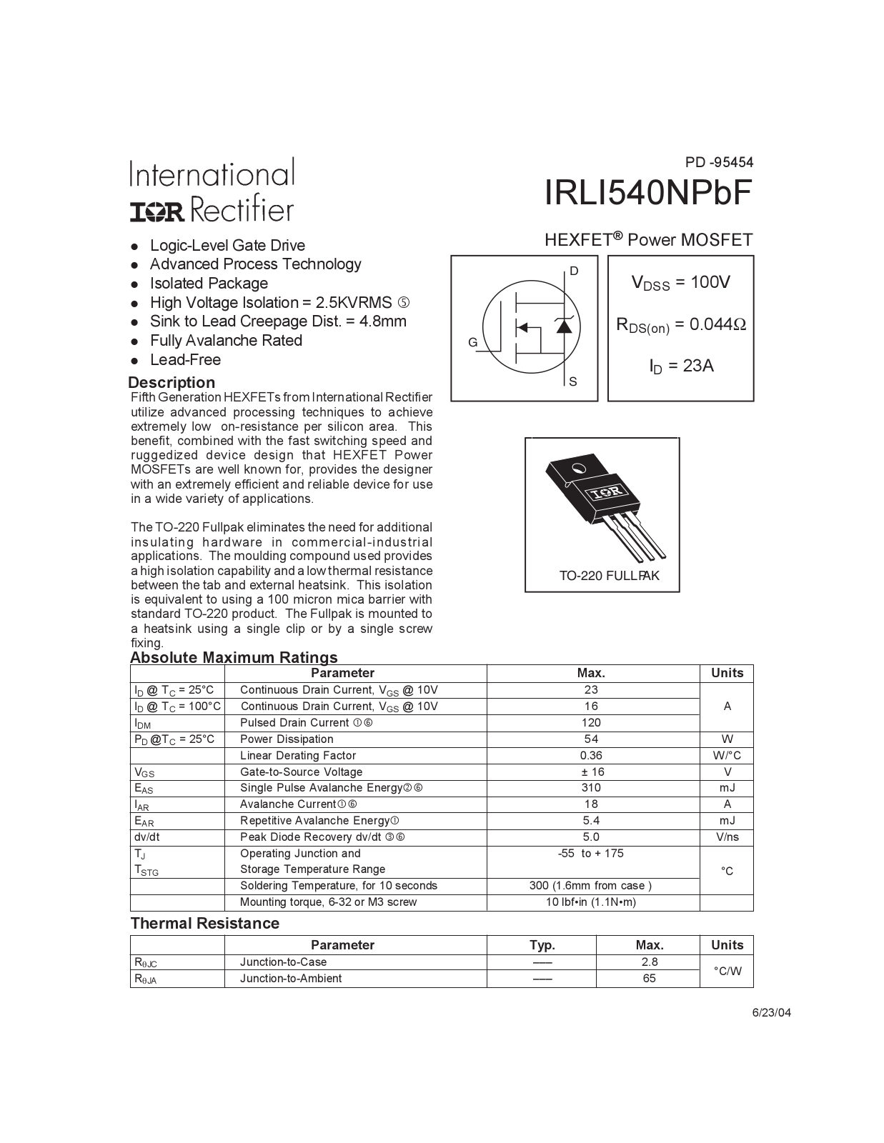Datasheet IRLI 540N Datasheet - ManualMachine.com