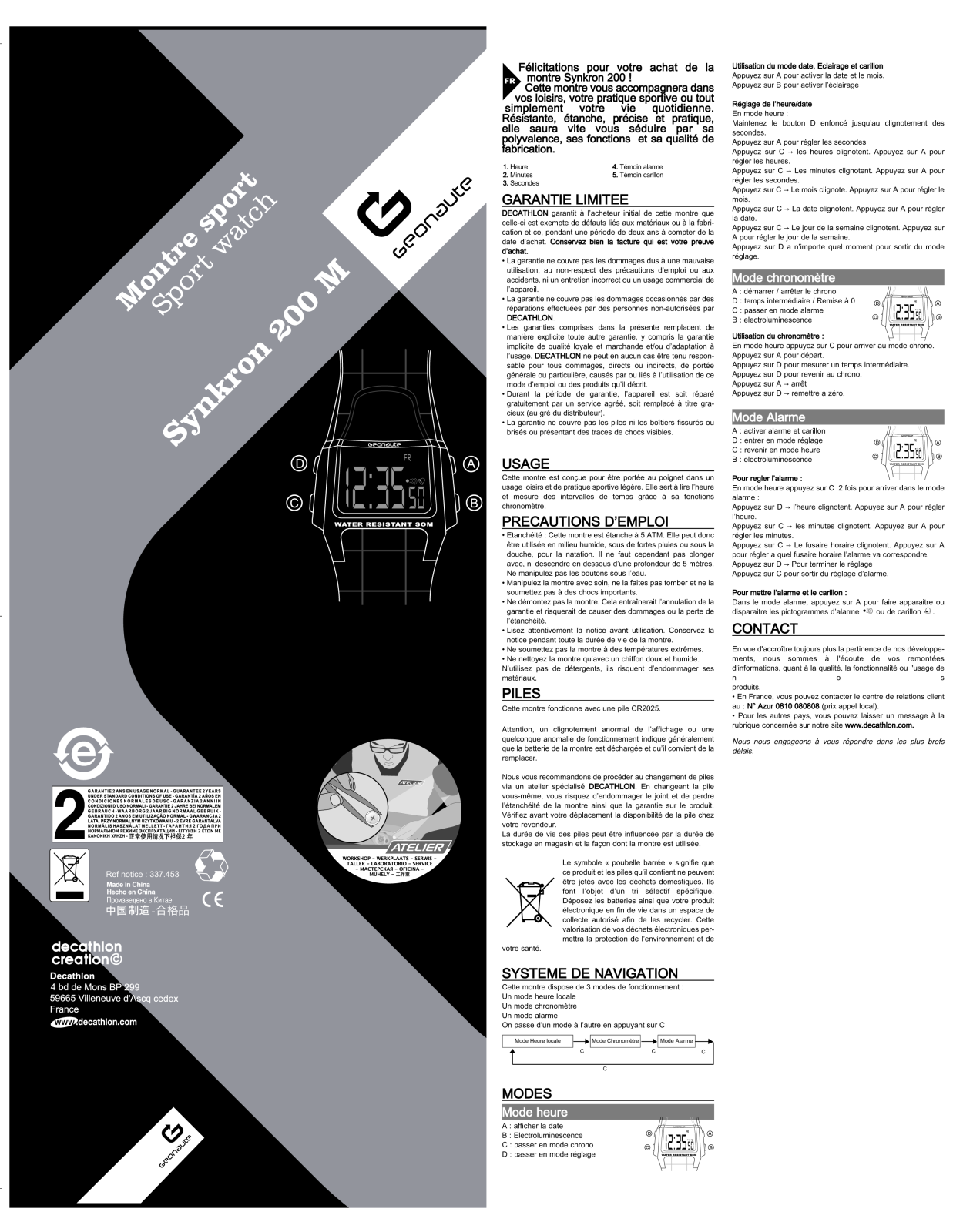 GEONAUTE MONTRE SPORT SYNKRON 200M User Manual