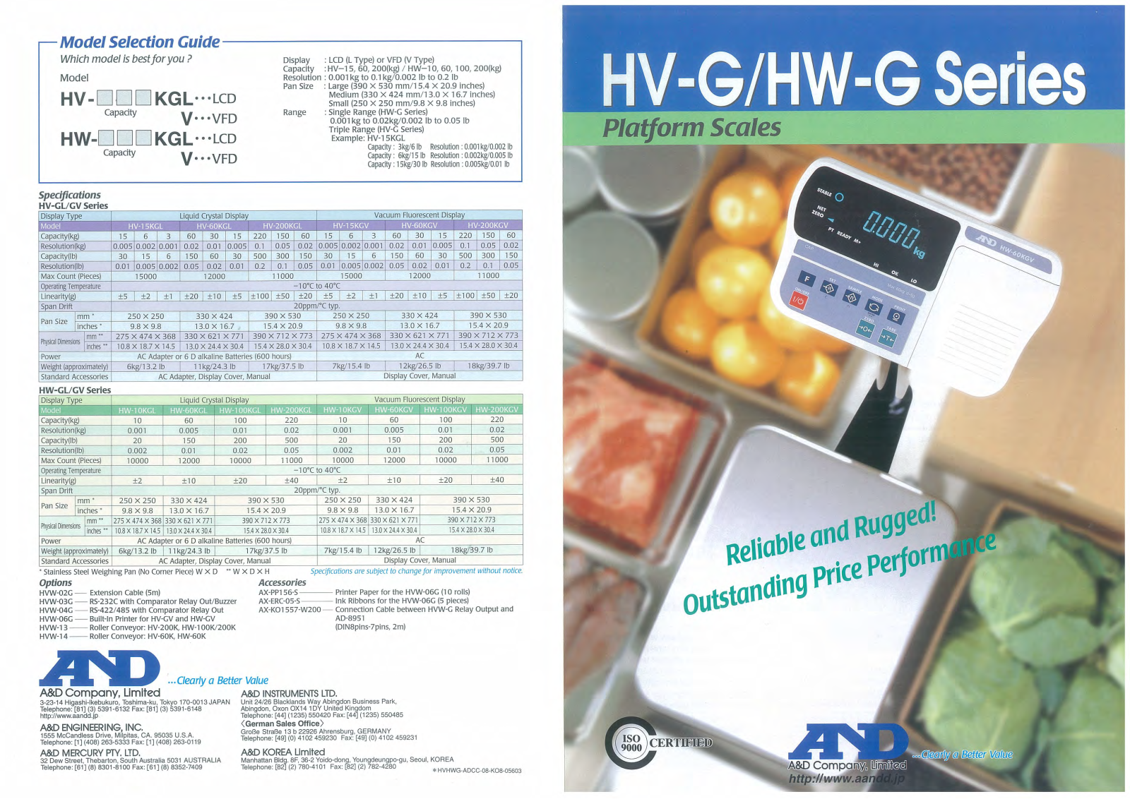 A&D Weighing HV-15KGV, HV-15KGL, HV-200KGL, HV-200KGV, HW-100KGV Data Sheet