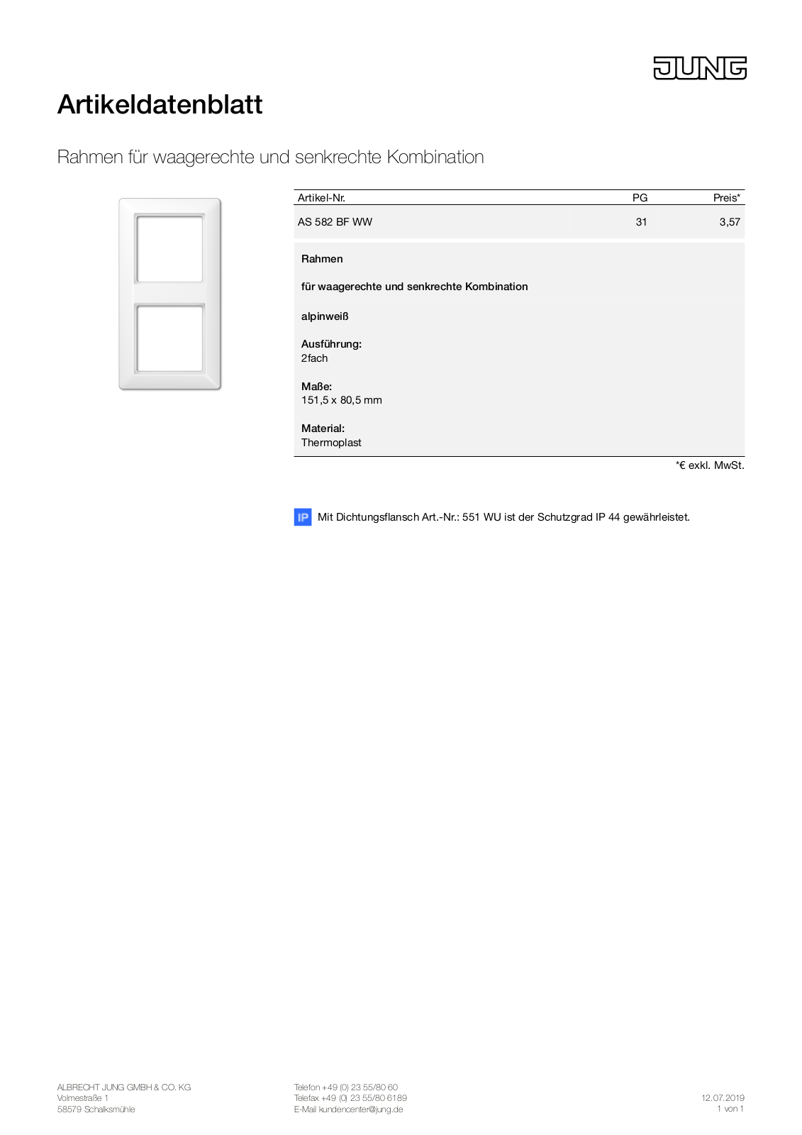 Jung AS 582 BF WW User Manual