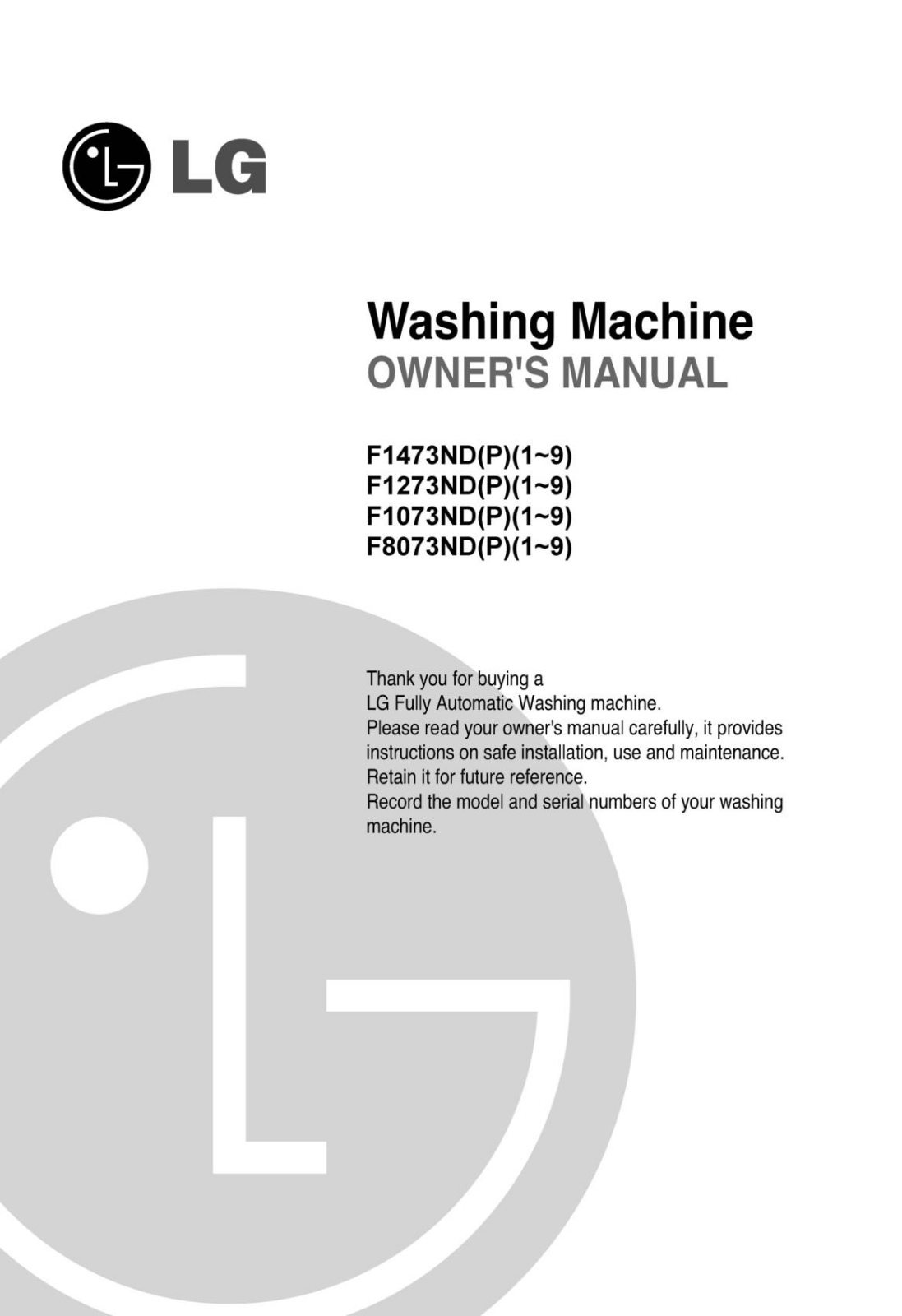 LG F1273NDP Owner’s Manual